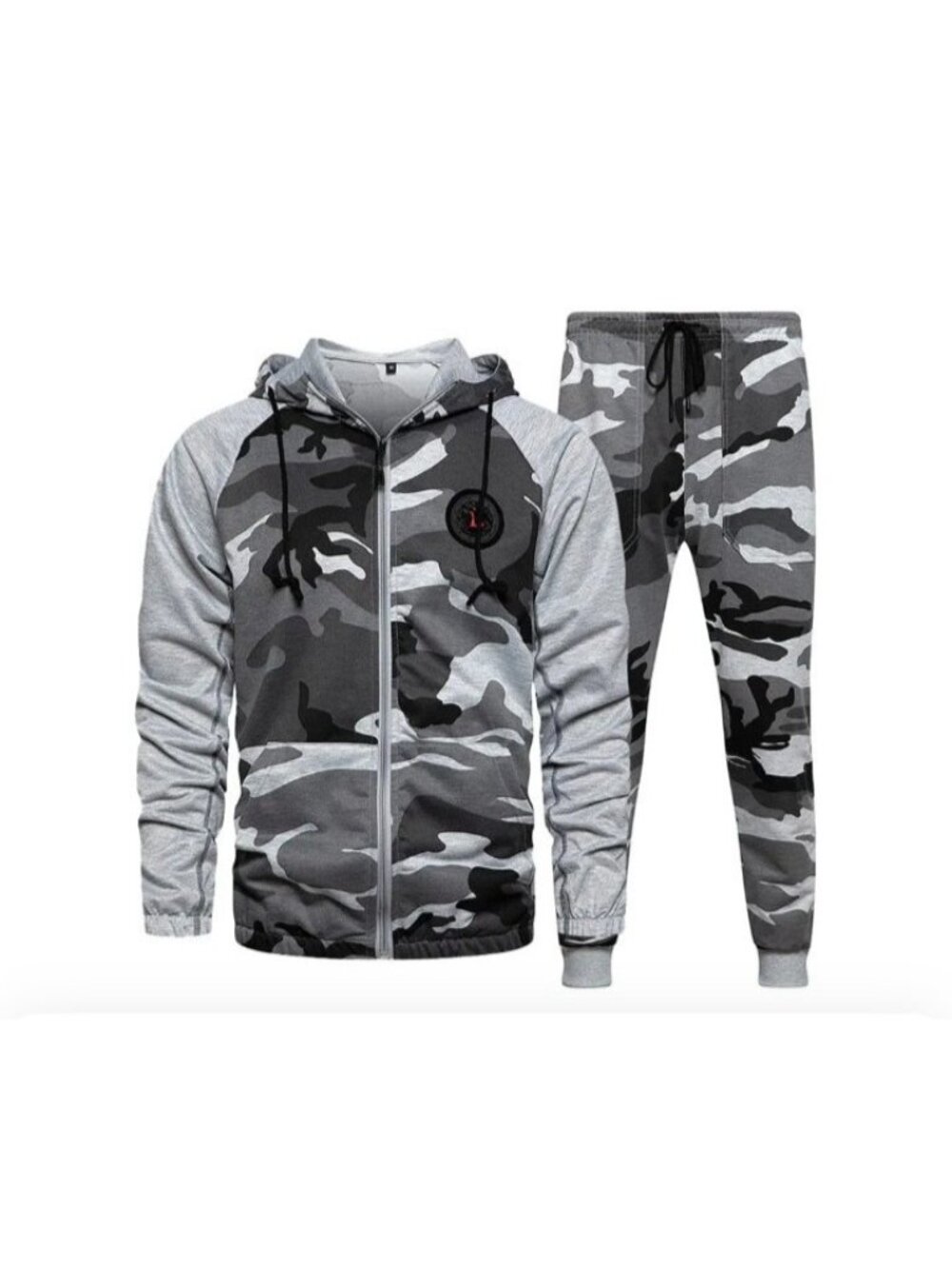 Men Track Suit 2 Piece Full Zip Athletic Camouflage Hoodie Tracksuit Size Small
